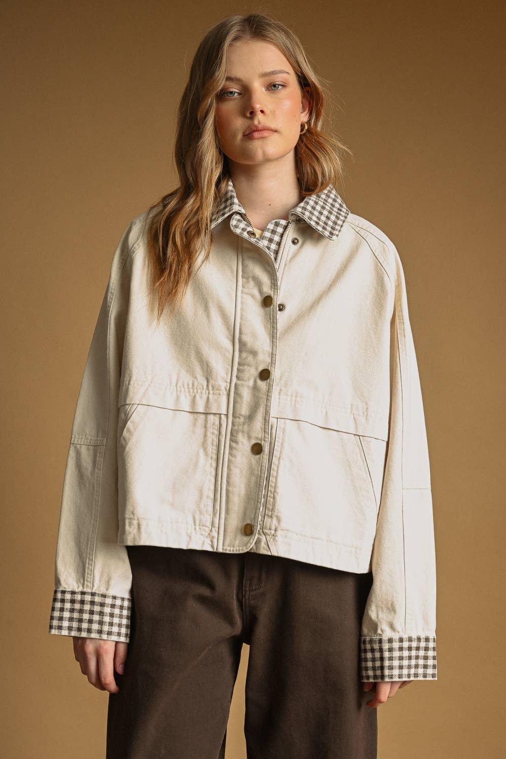 Gingham Twill Jacket - Beige