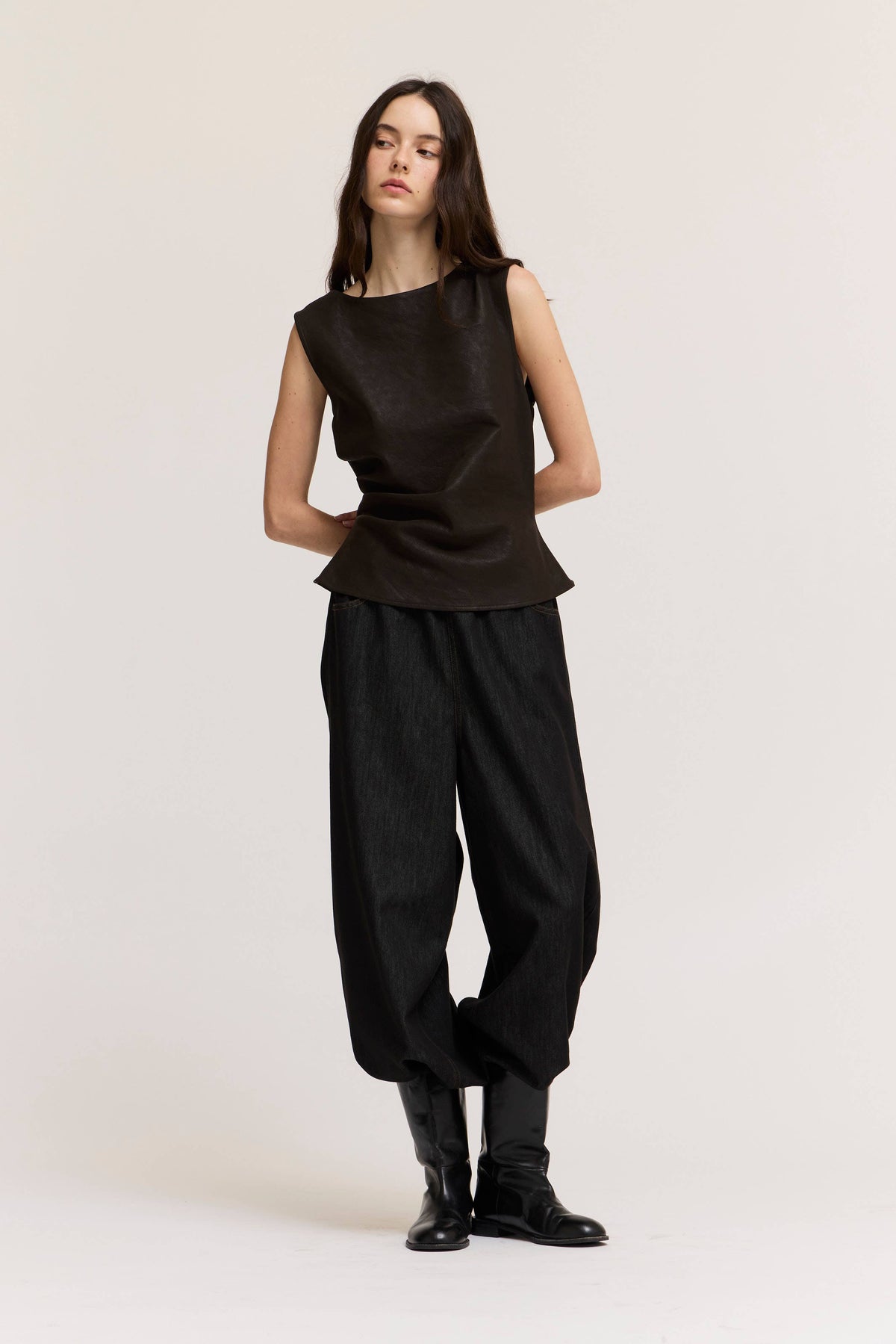 Vegan Leather Peplum Top