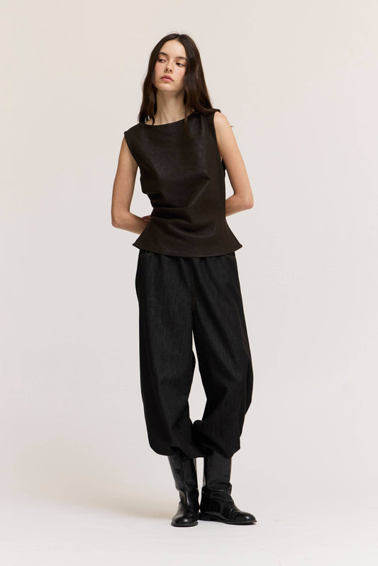 Vegan Leather Peplum Top