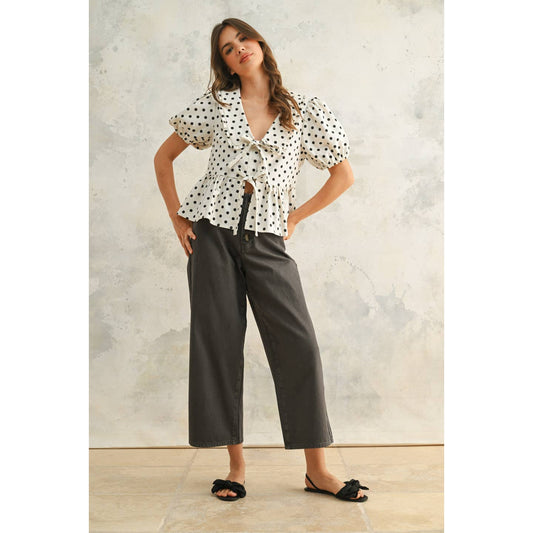 Polka Dot Linen Blouse