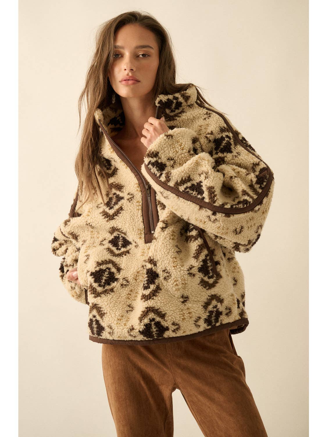 Geo Print Pullover Sherpa