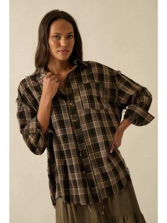 Raw-Edge Oversized Plaid