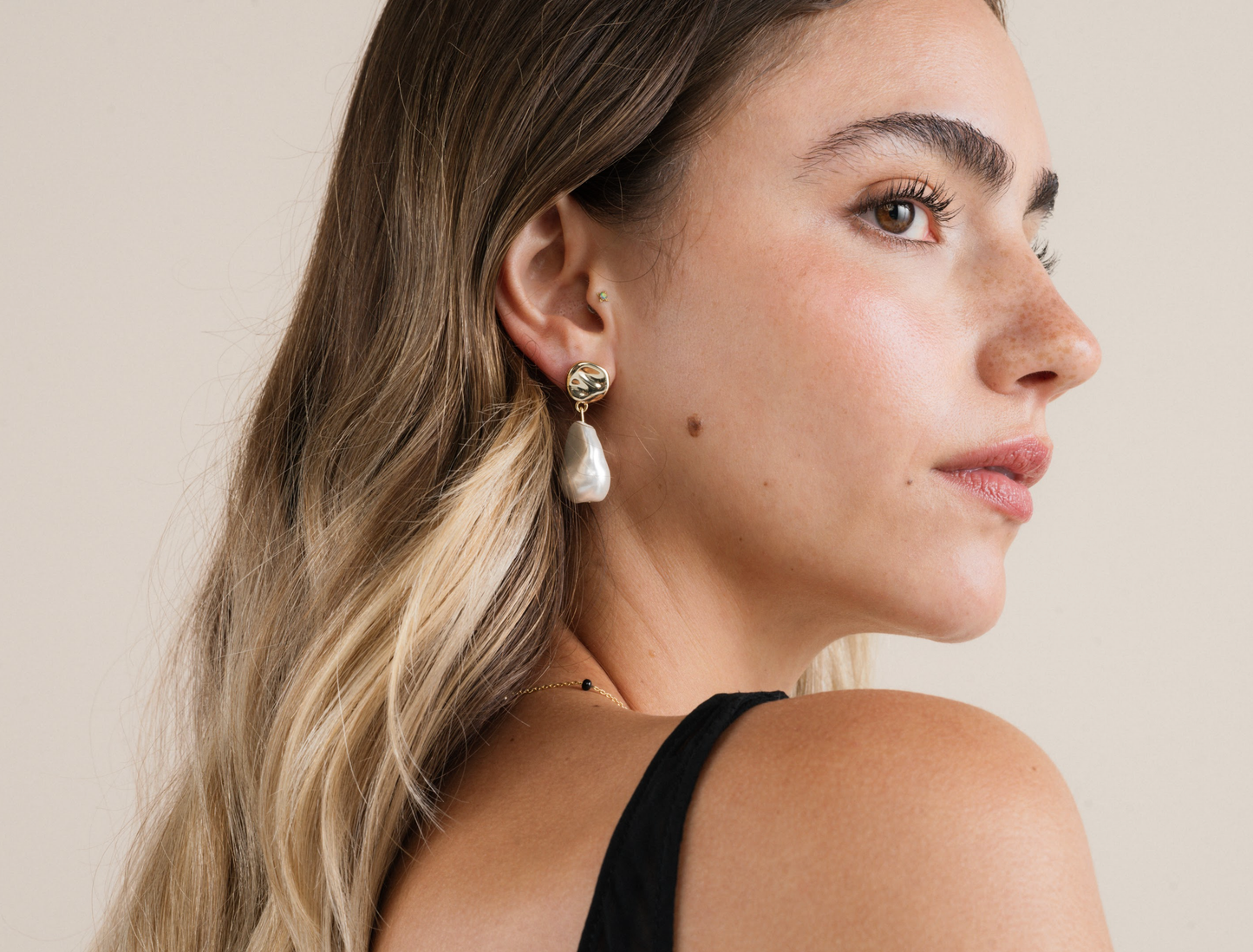 Abstract Pearl and Gold Drop Earrings