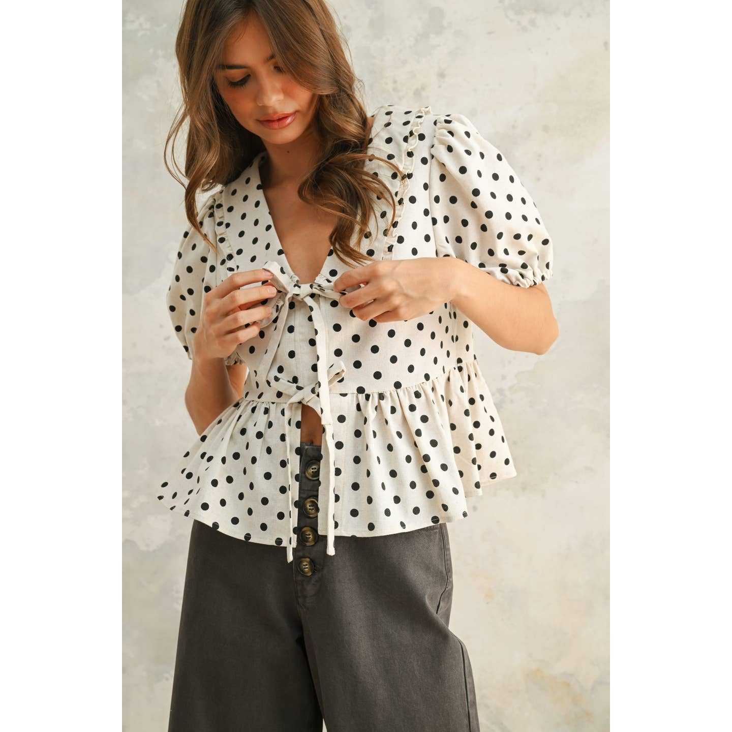 Polka Dot Linen Blouse