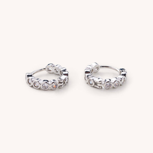Celia Circle Gem Huggies- Silver