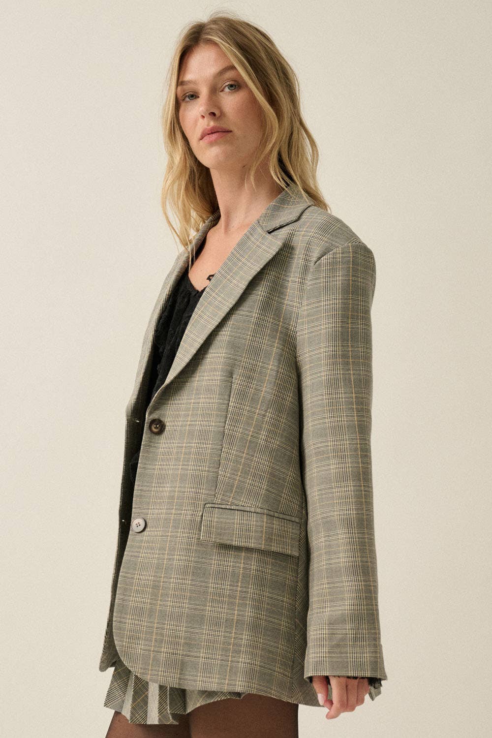 Plaid Oversized Two-Button Blazer Jacket