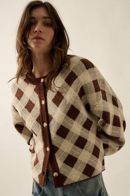 Plaid Jacquard Cardigan Sweater