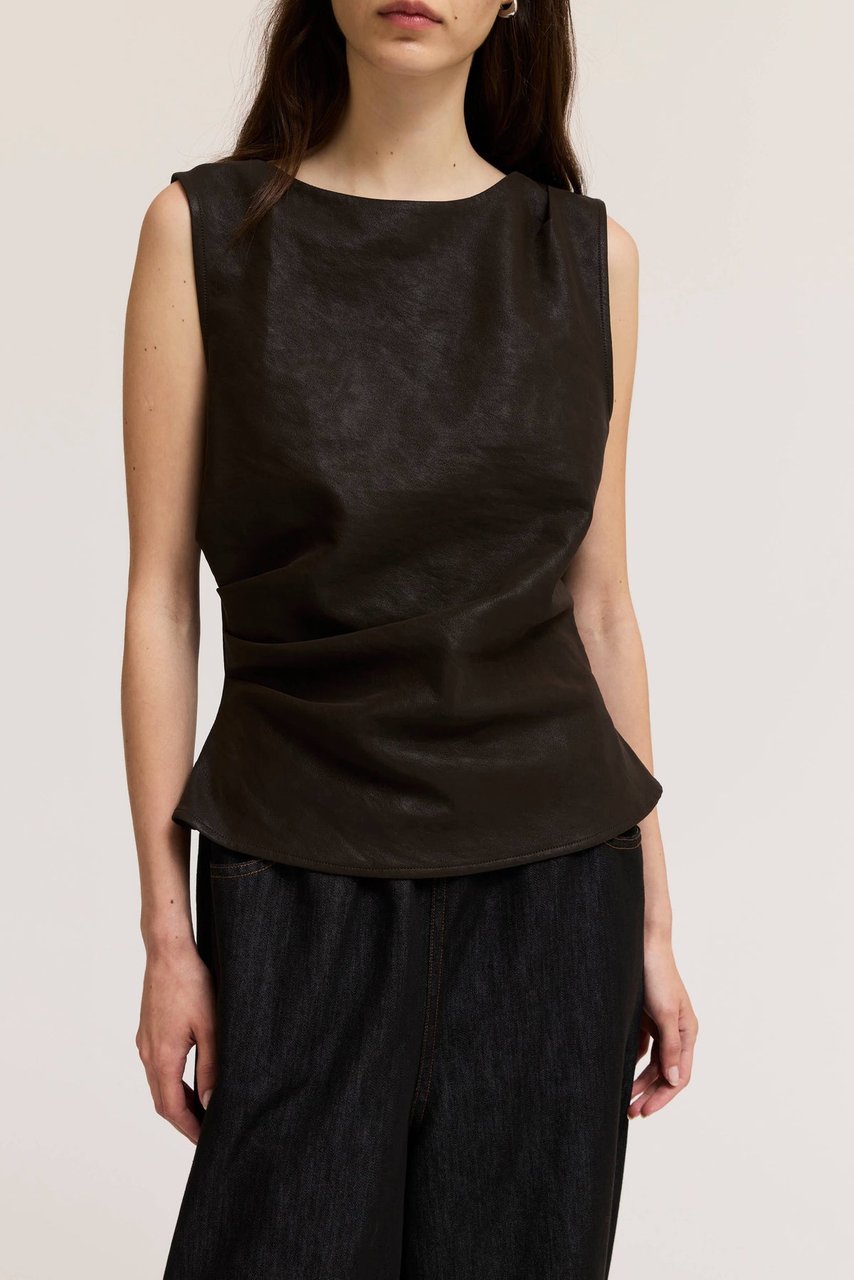 Vegan Leather Peplum Top