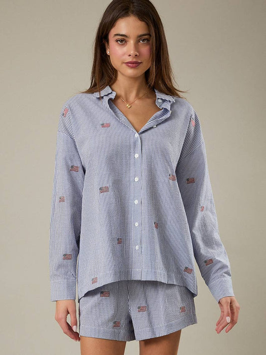 Embroidered Flag Button Up