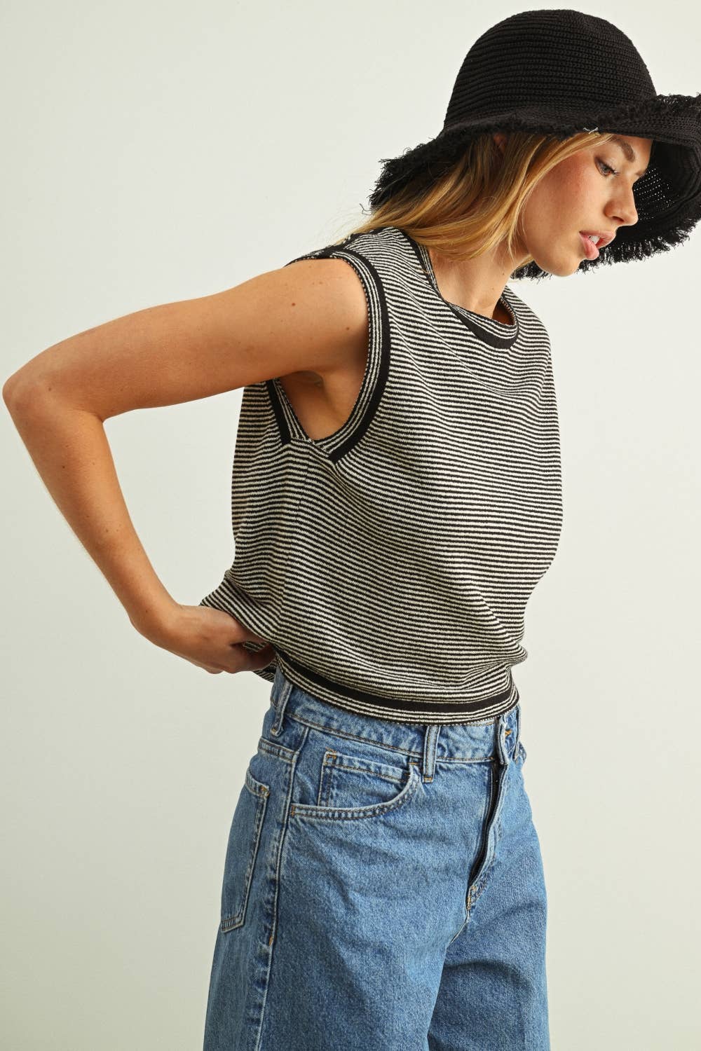 Pinstriped Sleeveless Knit