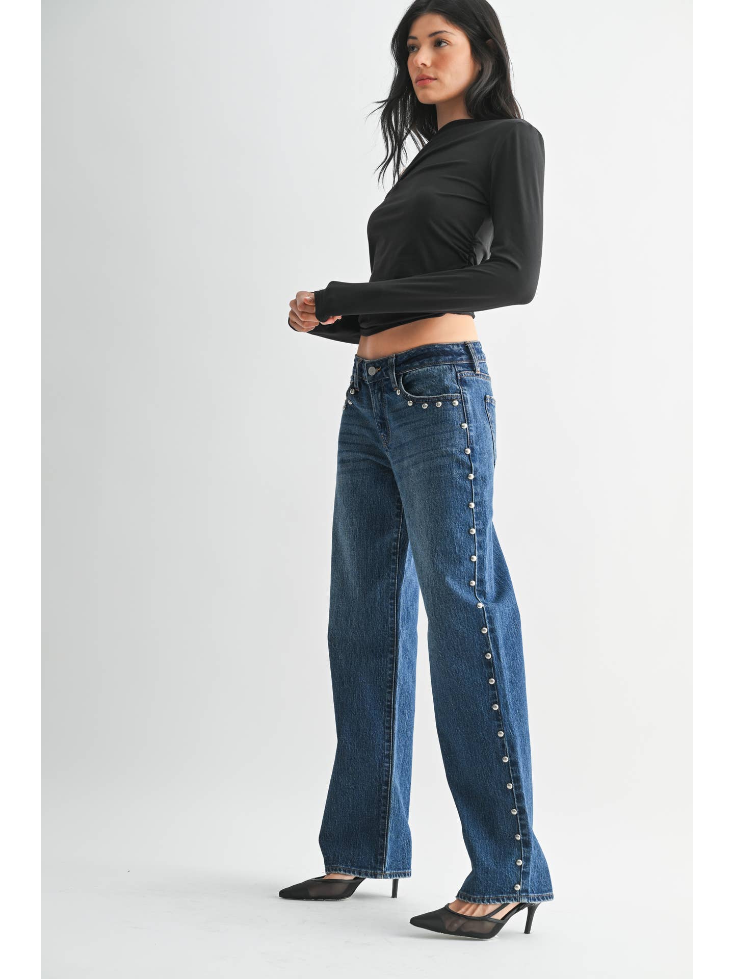 Low Rise Studded Jeans
