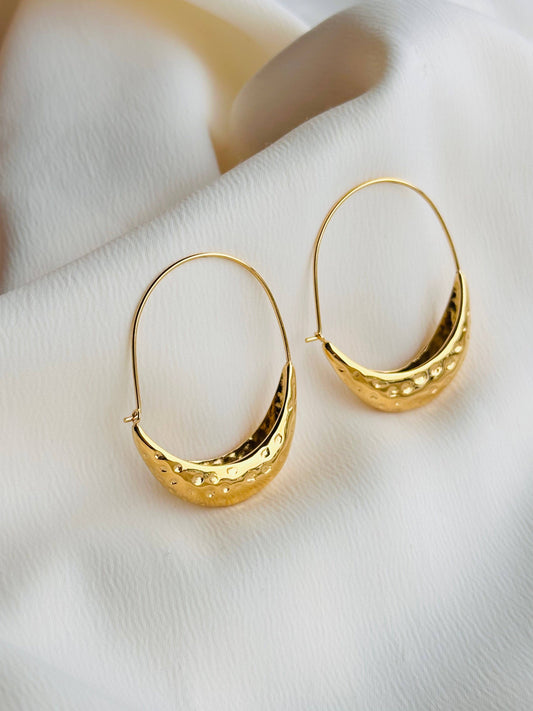 Hammered Crescent Moon Hoop Earrings