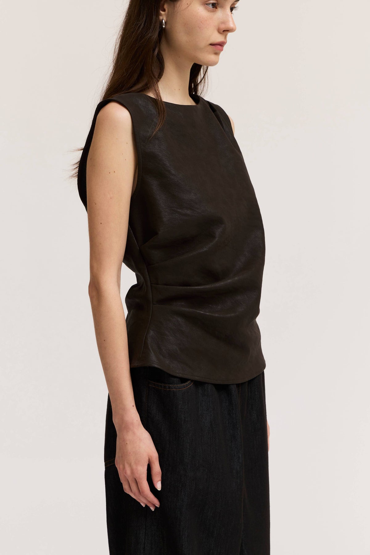 Vegan Leather Peplum Top