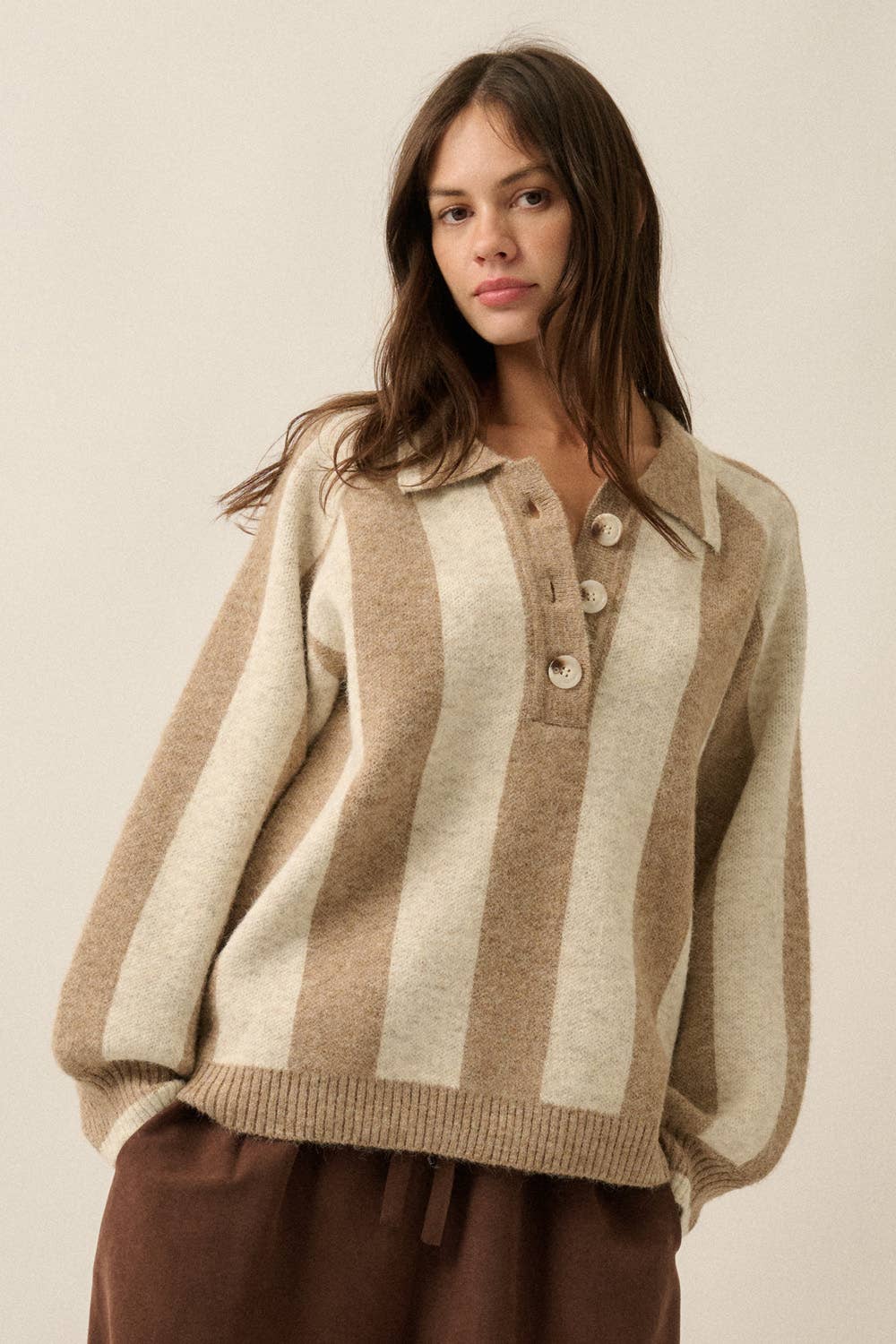 Striped Jacquard Polo Sweater