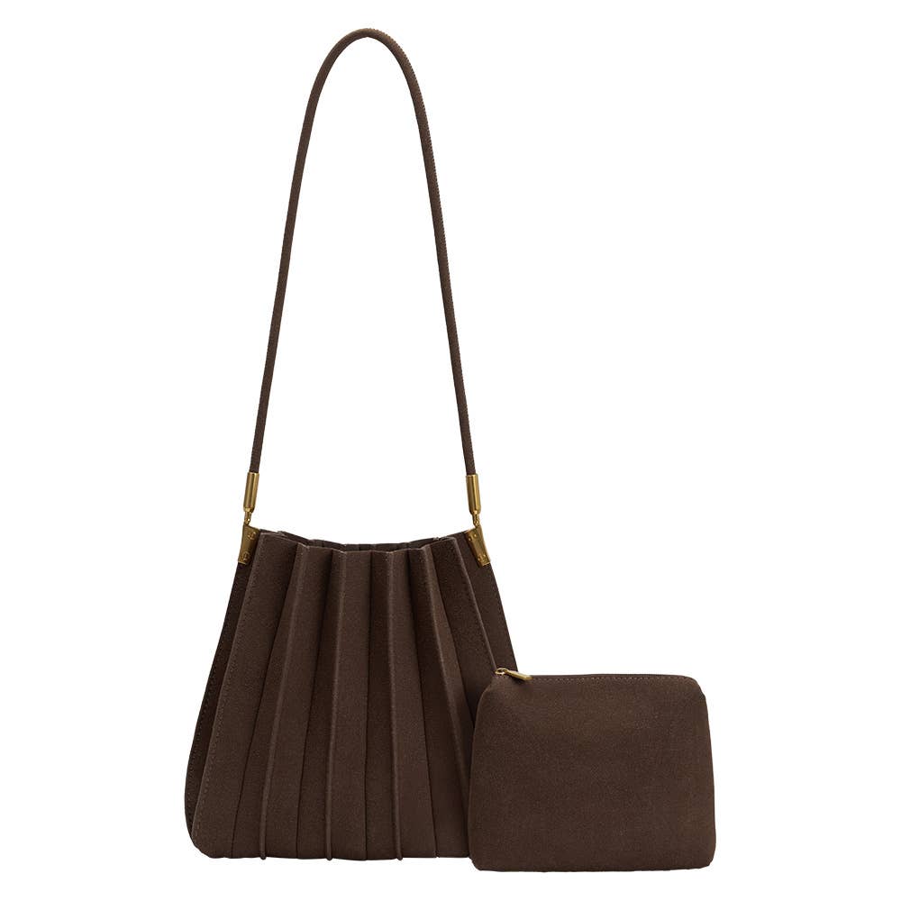 Carrie Chocolate Suede Shoulder Bag