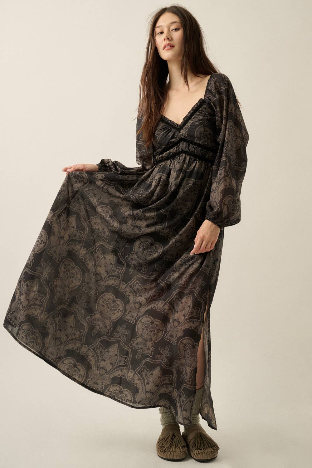 Ornate Velvet Trim Maxi