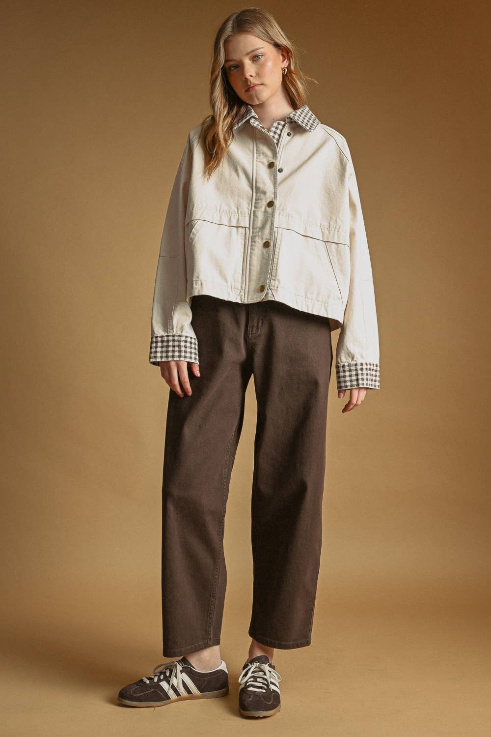Gingham Twill Jacket - Beige