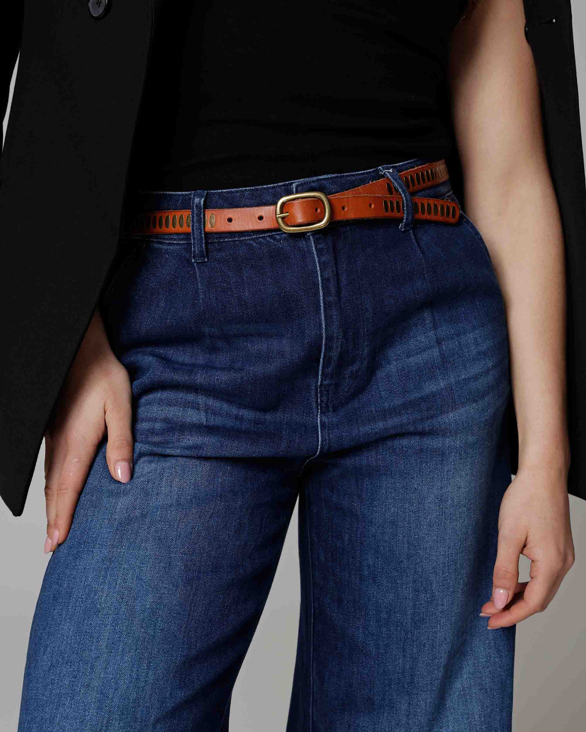 Ines | Premium Handcrafted Leather Belt with Antique Brass Hardware