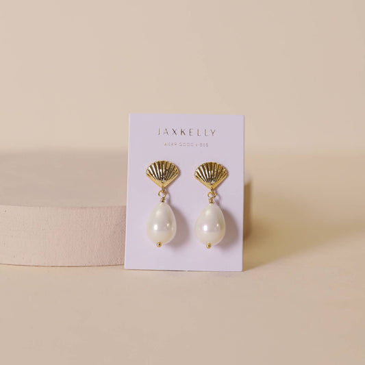 Seashell Pearl Drop Studs