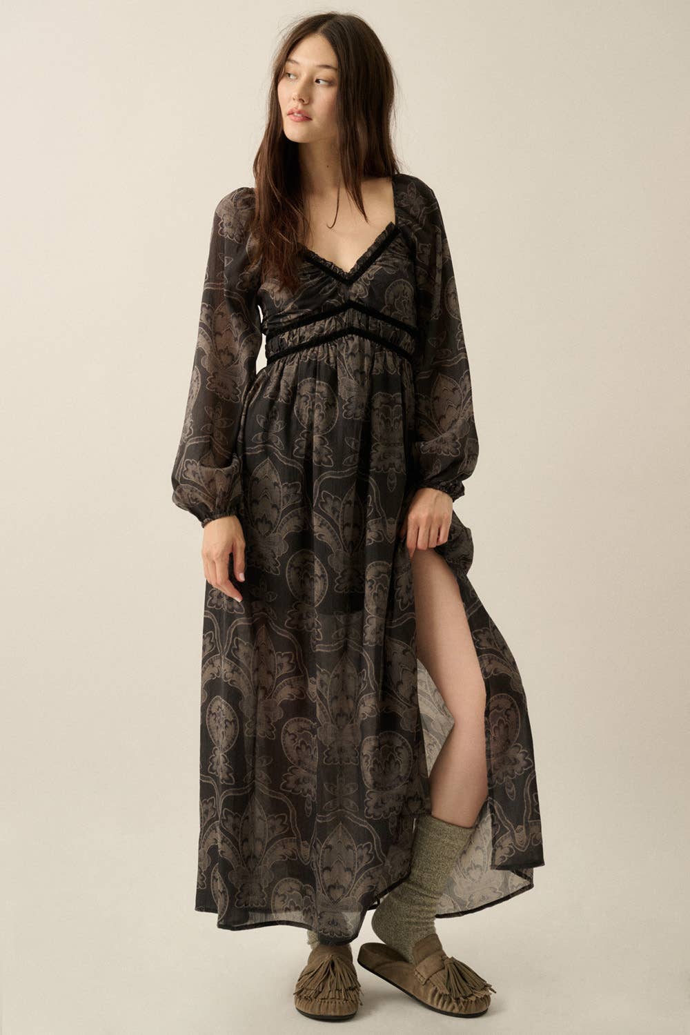 Ornate Velvet Trim Maxi
