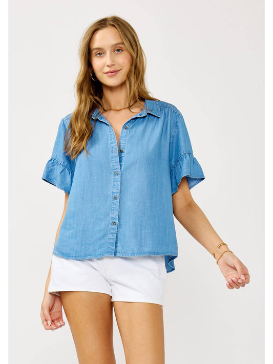 Flutter Sleeve Chambray Top