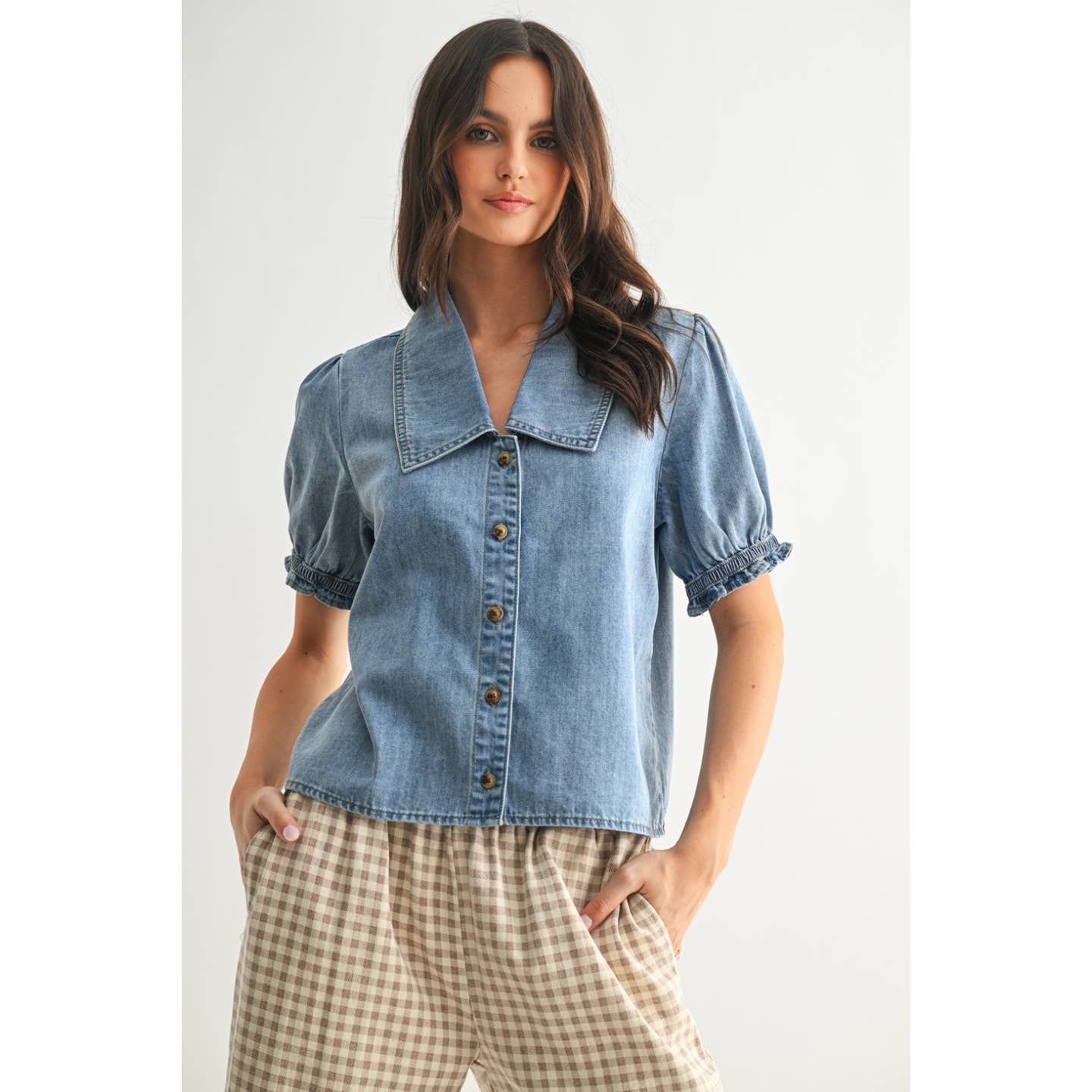 Denim Ruffle Blouse