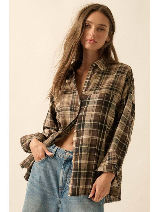 Brown Plaid Button Up