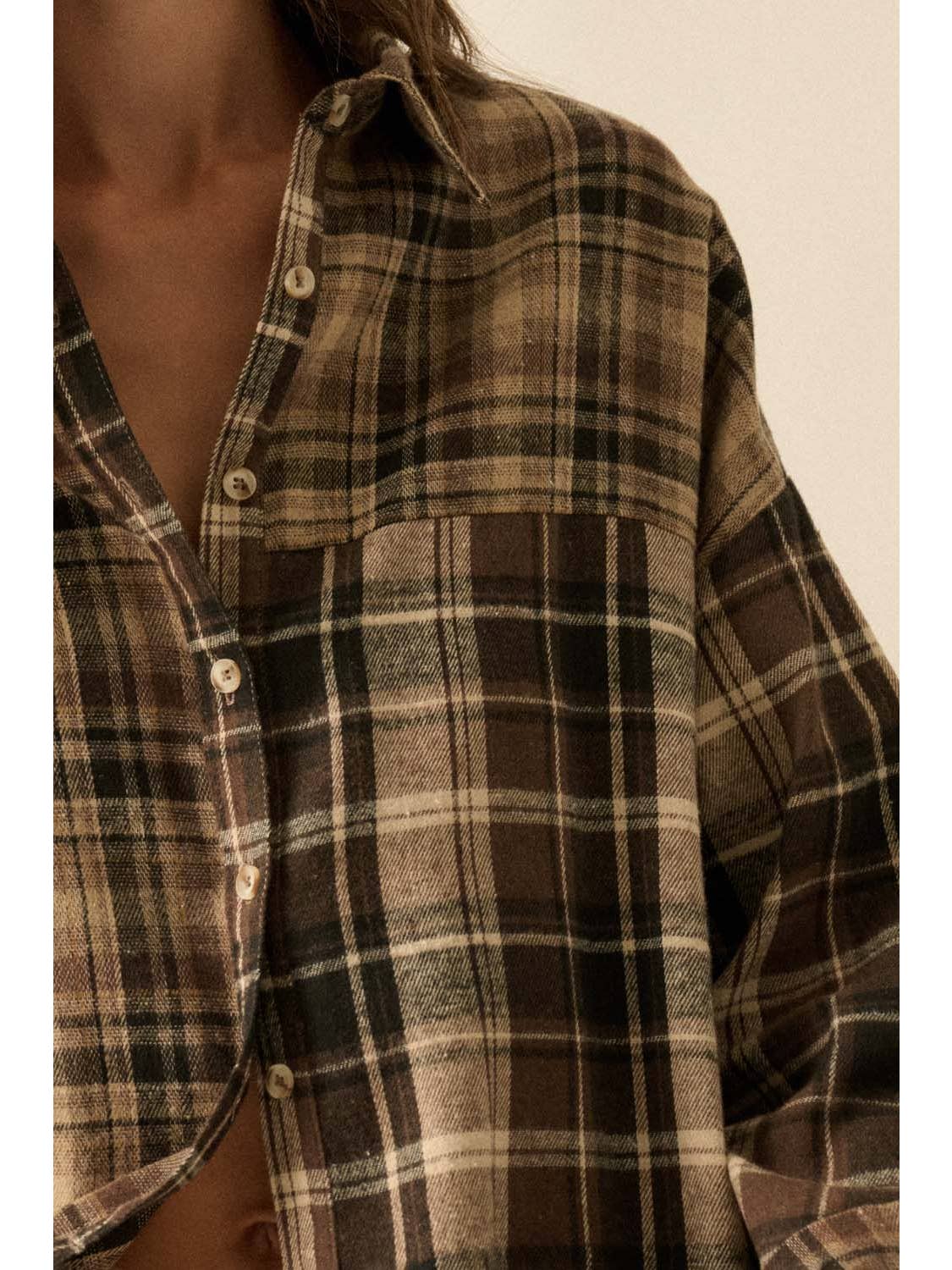 Brown Plaid Button Up