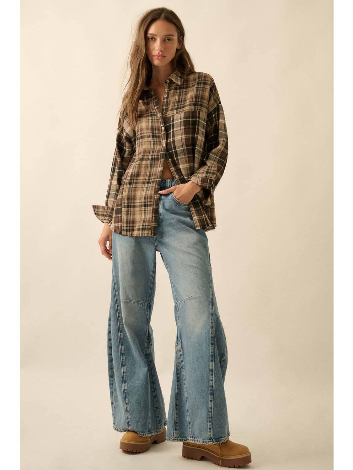 Brown Plaid Button Up