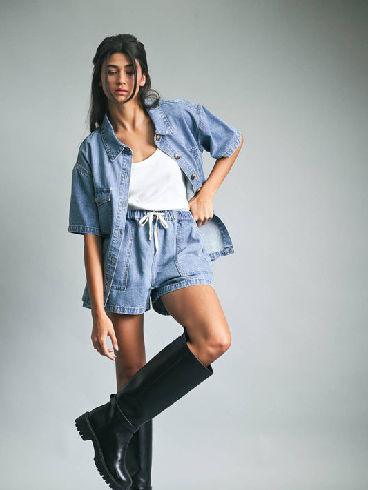 Denim Drawstring Shorts