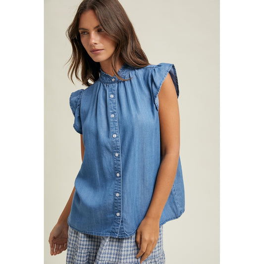 Chambray Flutter Sleeve Top