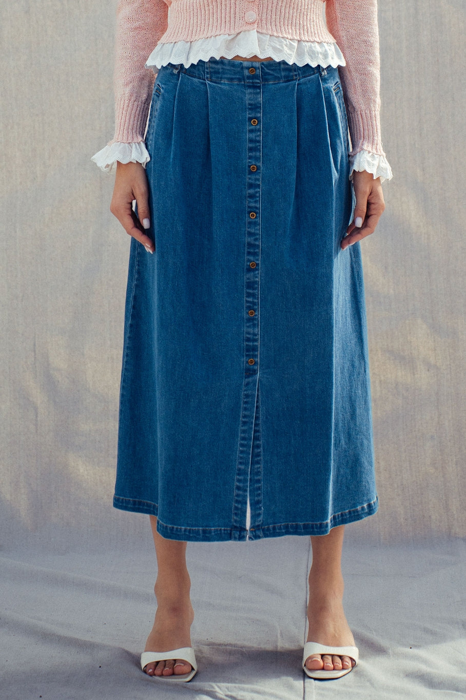 Button Front Midi Skirt